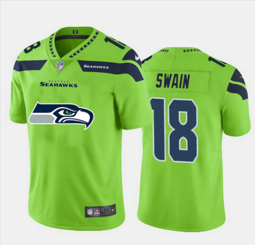 Men's Seattle Seahawks #18 Freddie Swain Green 2020 Team Big Logo Limited Stitched Jersey
